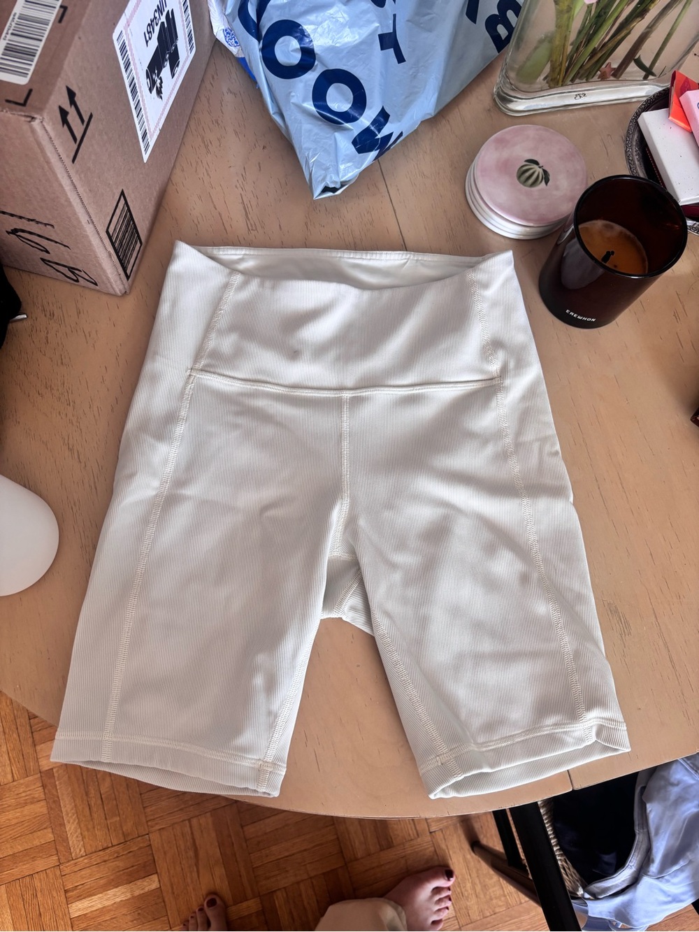 High-Rise Women's ribbed Biker Shorts in Cream